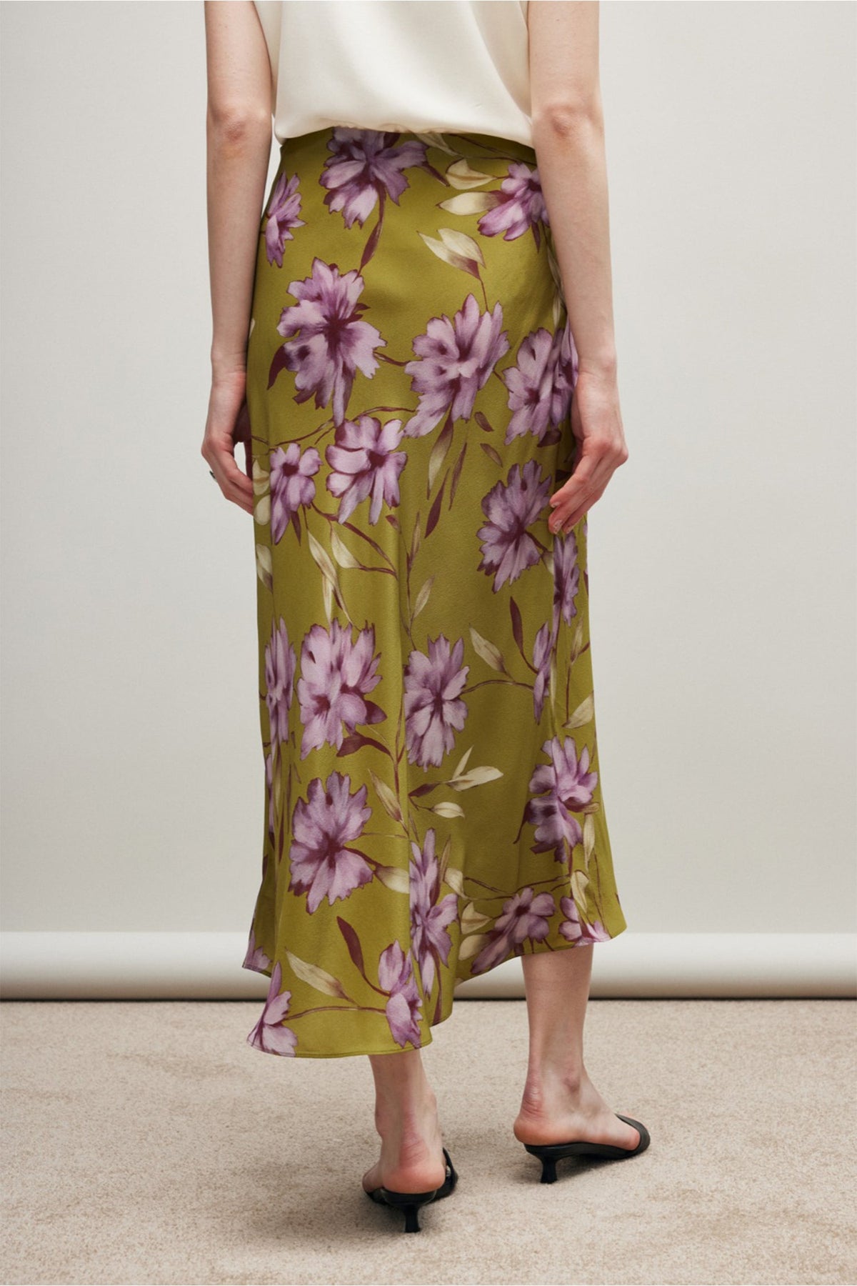 100% Silk Printed A-Line Flowy Midi Skirt