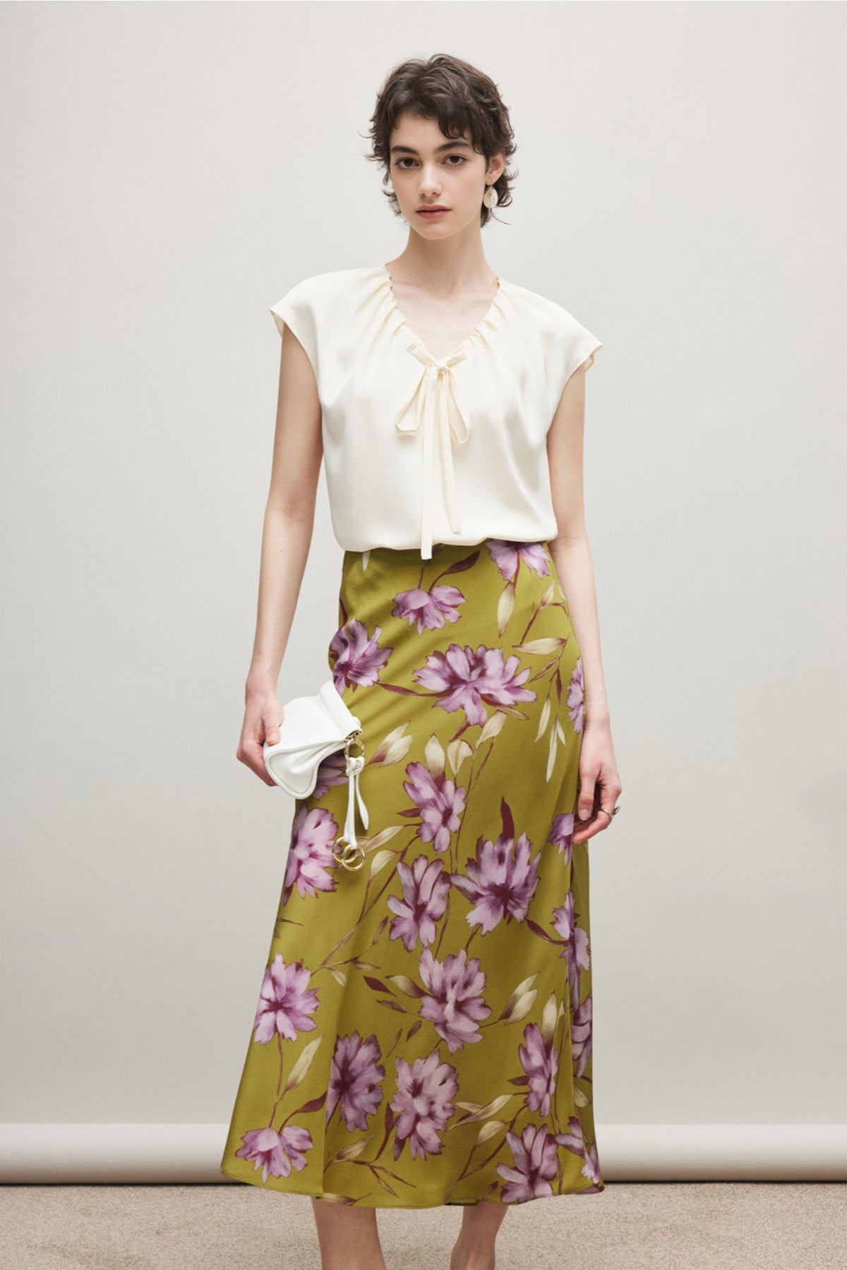 100% Silk Printed A-Line Flowy Midi Skirt
