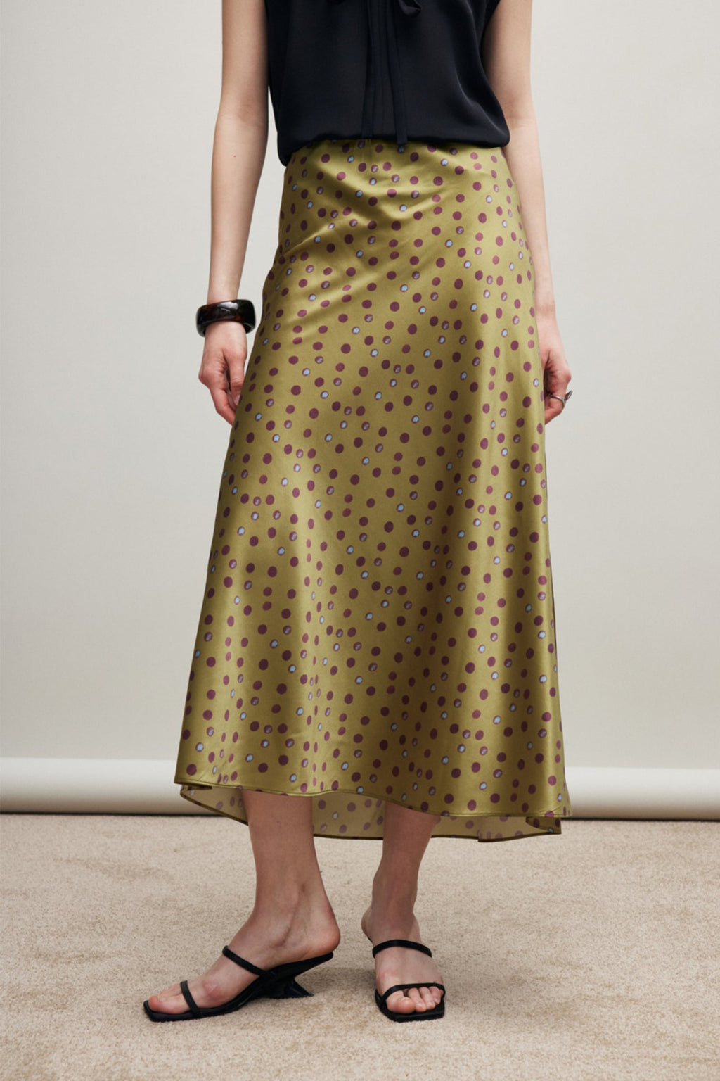 100% Silk Printed A-Line Flowy Midi Skirt