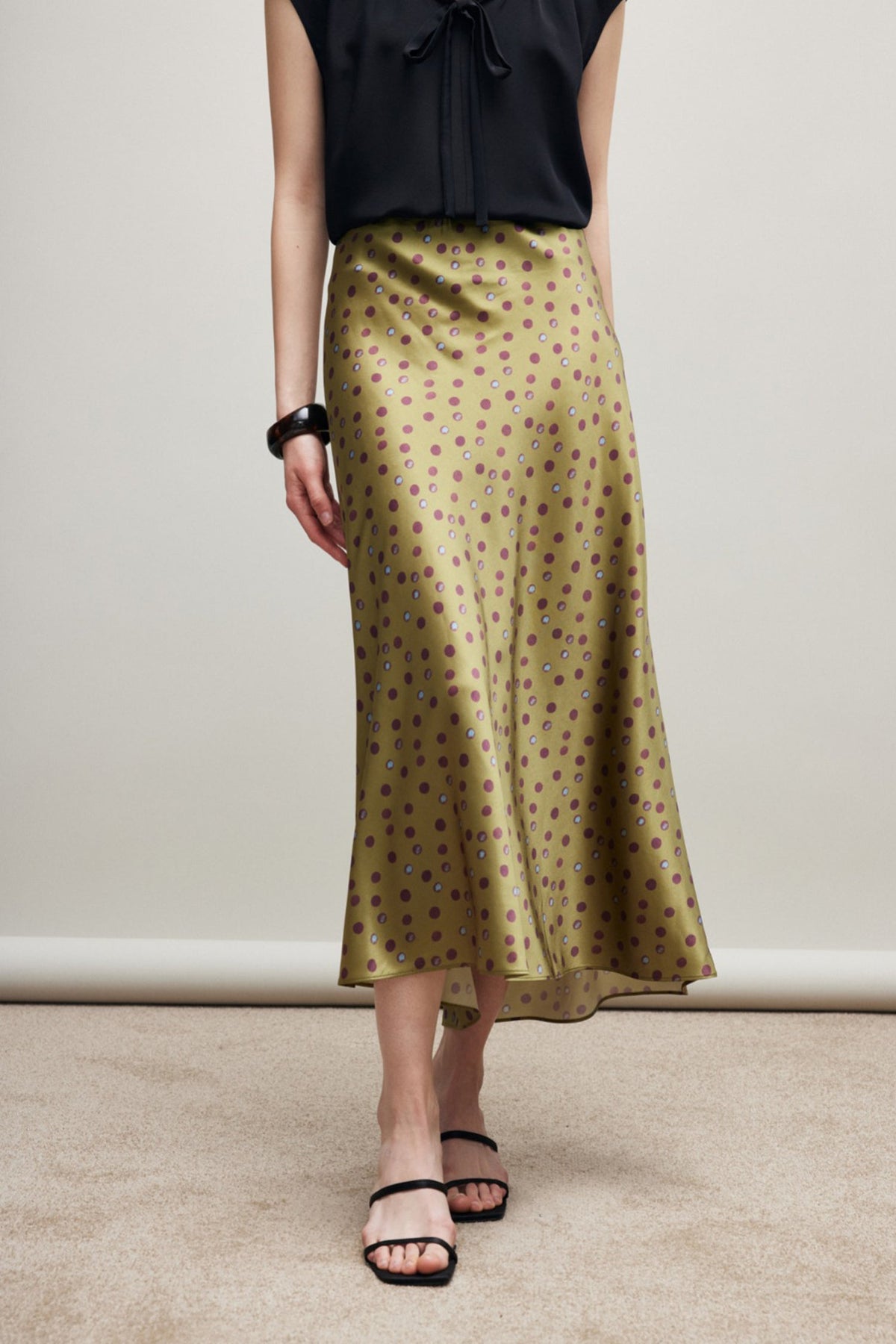 100% Silk Printed A-Line Flowy Midi Skirt