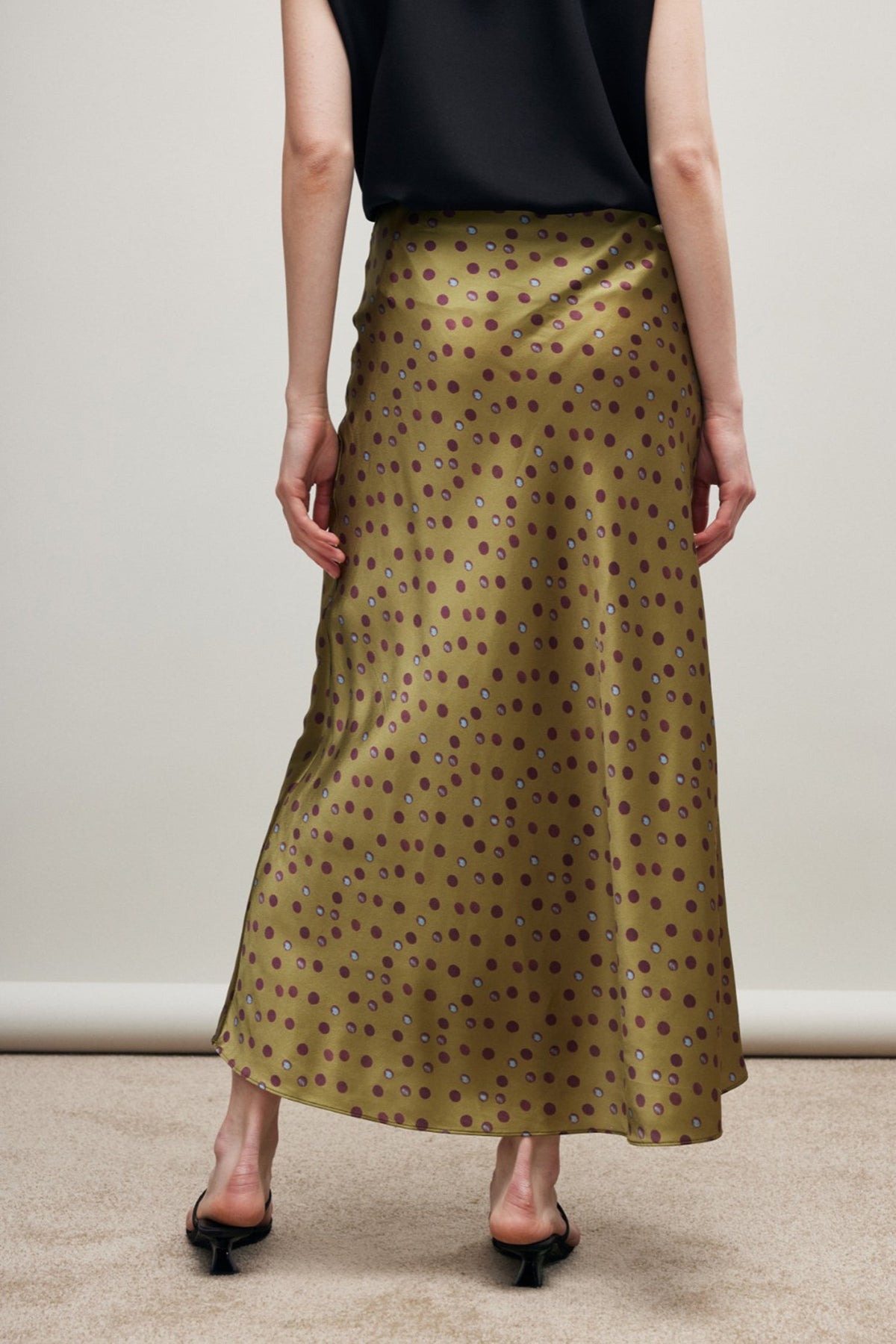 100% Silk Printed A-Line Flowy Midi Skirt