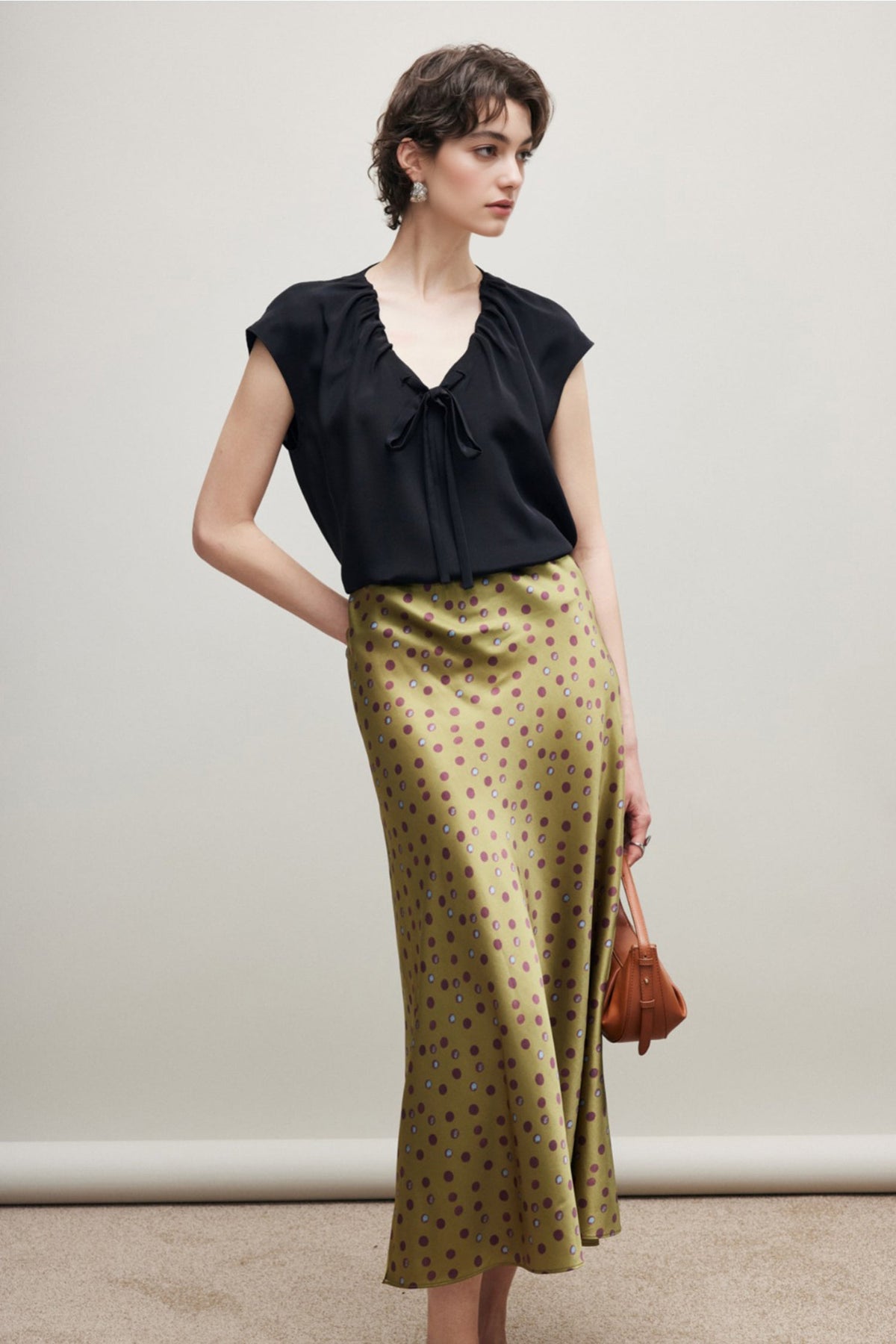100% Silk Printed A-Line Flowy Midi Skirt