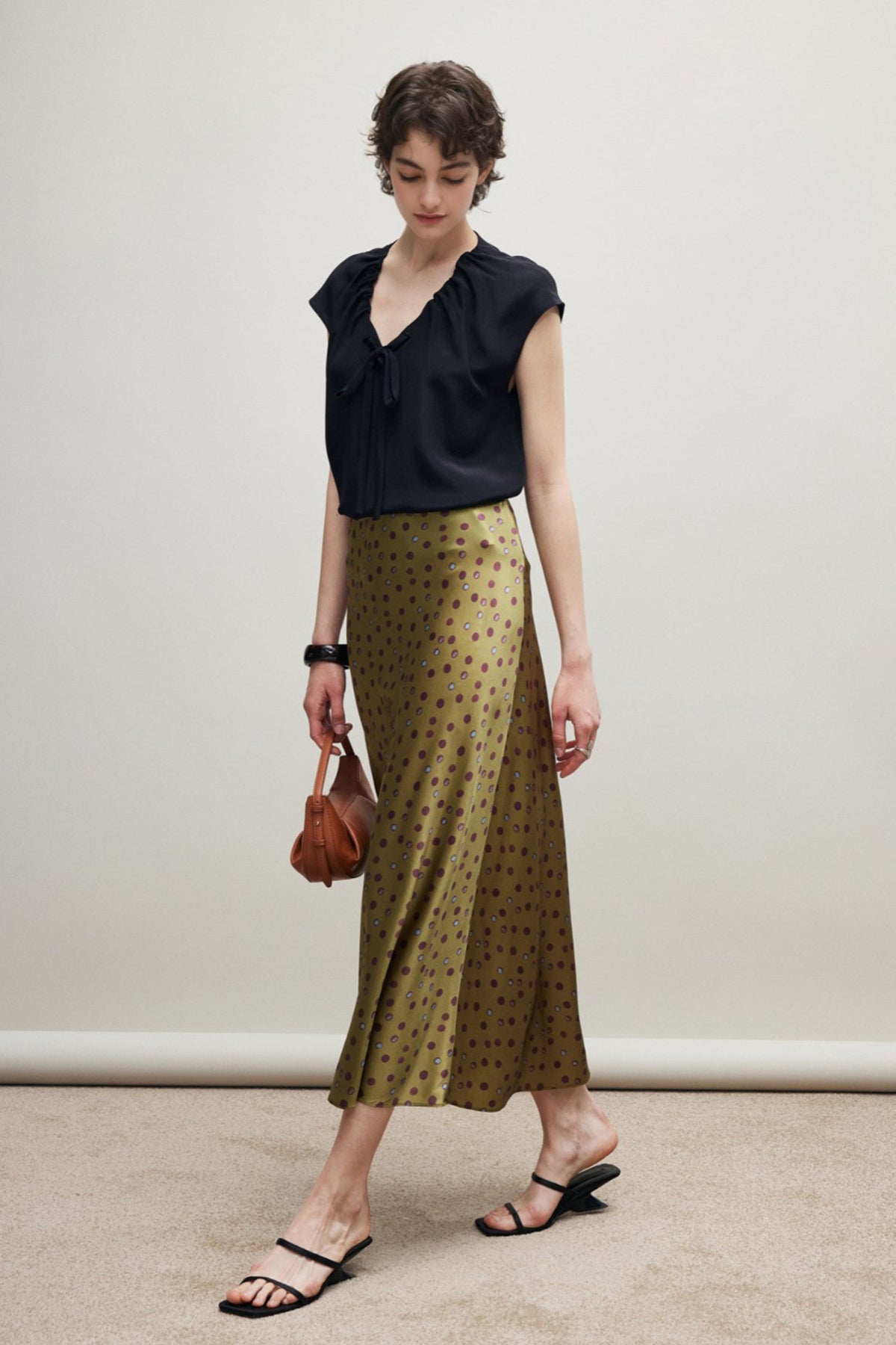 100% Silk Printed A-Line Flowy Midi Skirt