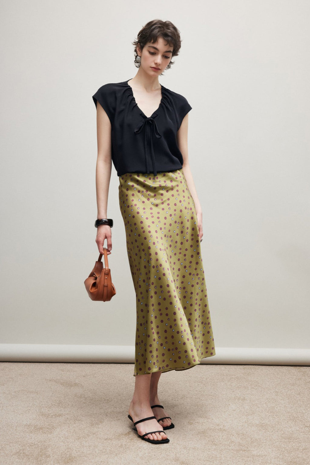 100% Silk Printed A-Line Flowy Midi Skirt
