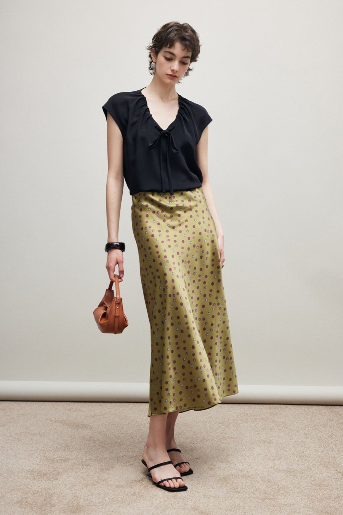 100% Silk Printed A-Line Flowy Midi Skirt