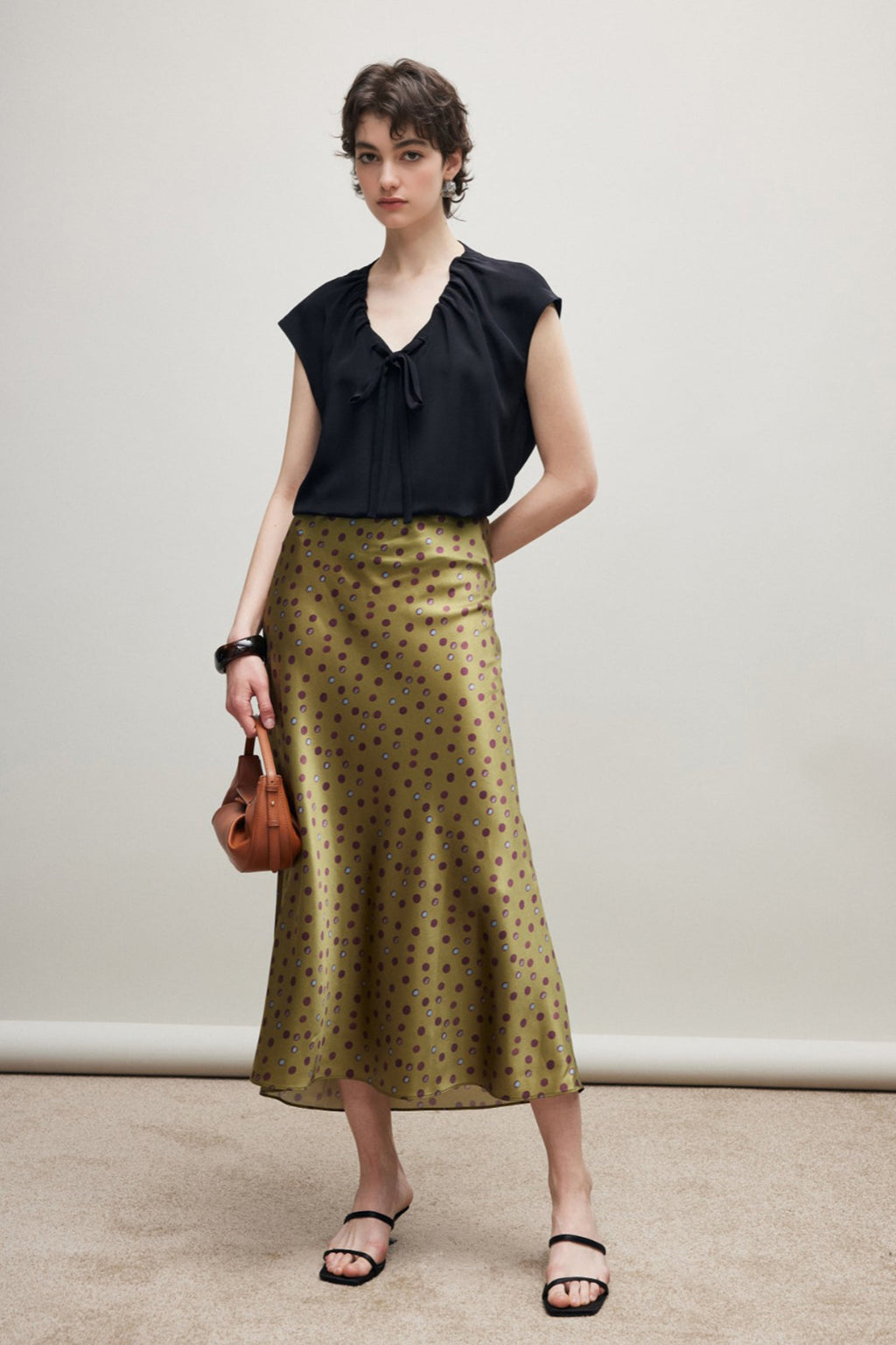 100% Silk Printed A-Line Flowy Midi Skirt