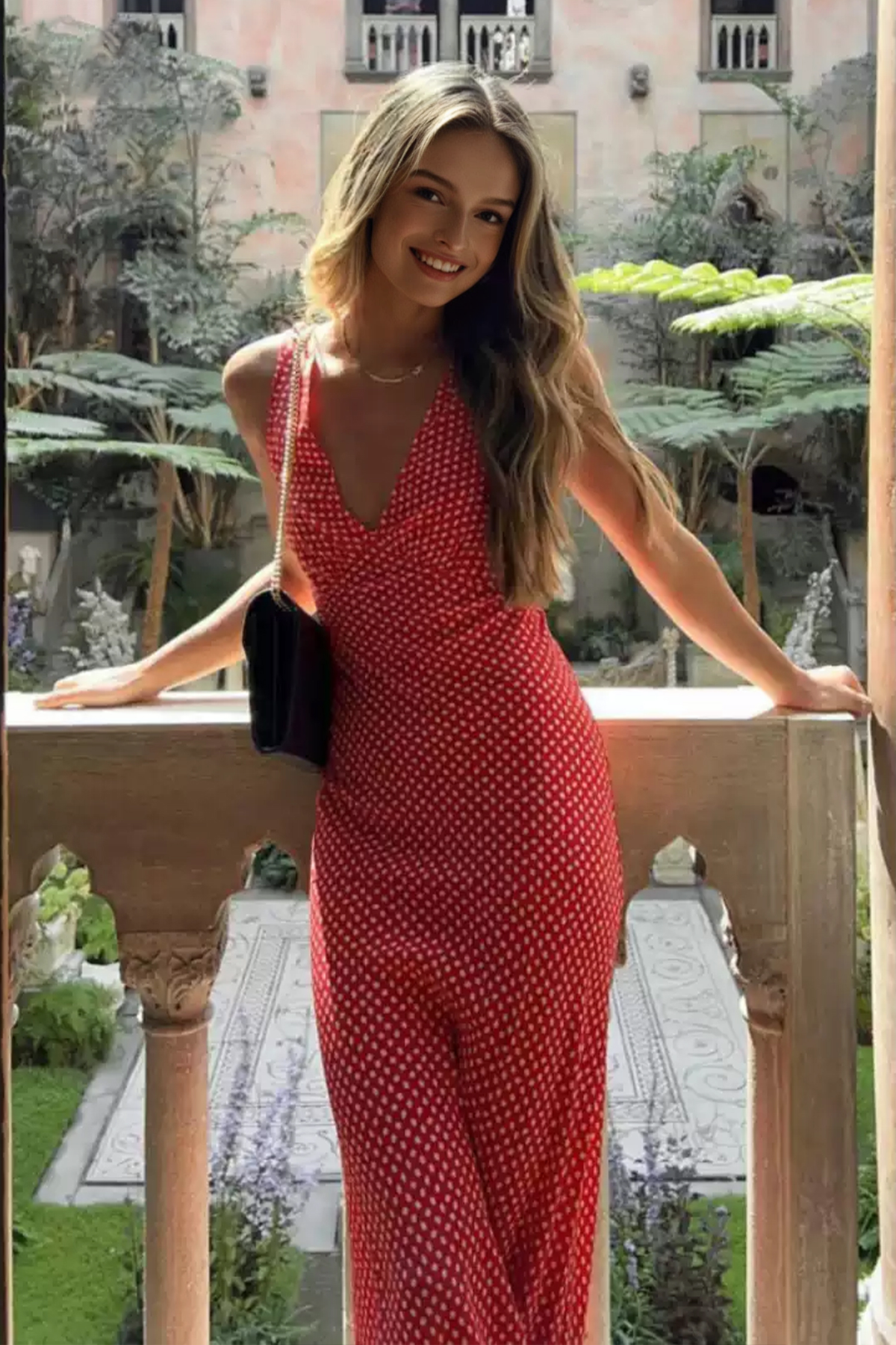 100% Silk Printed V-Neck Bias-Cut Midi Dress