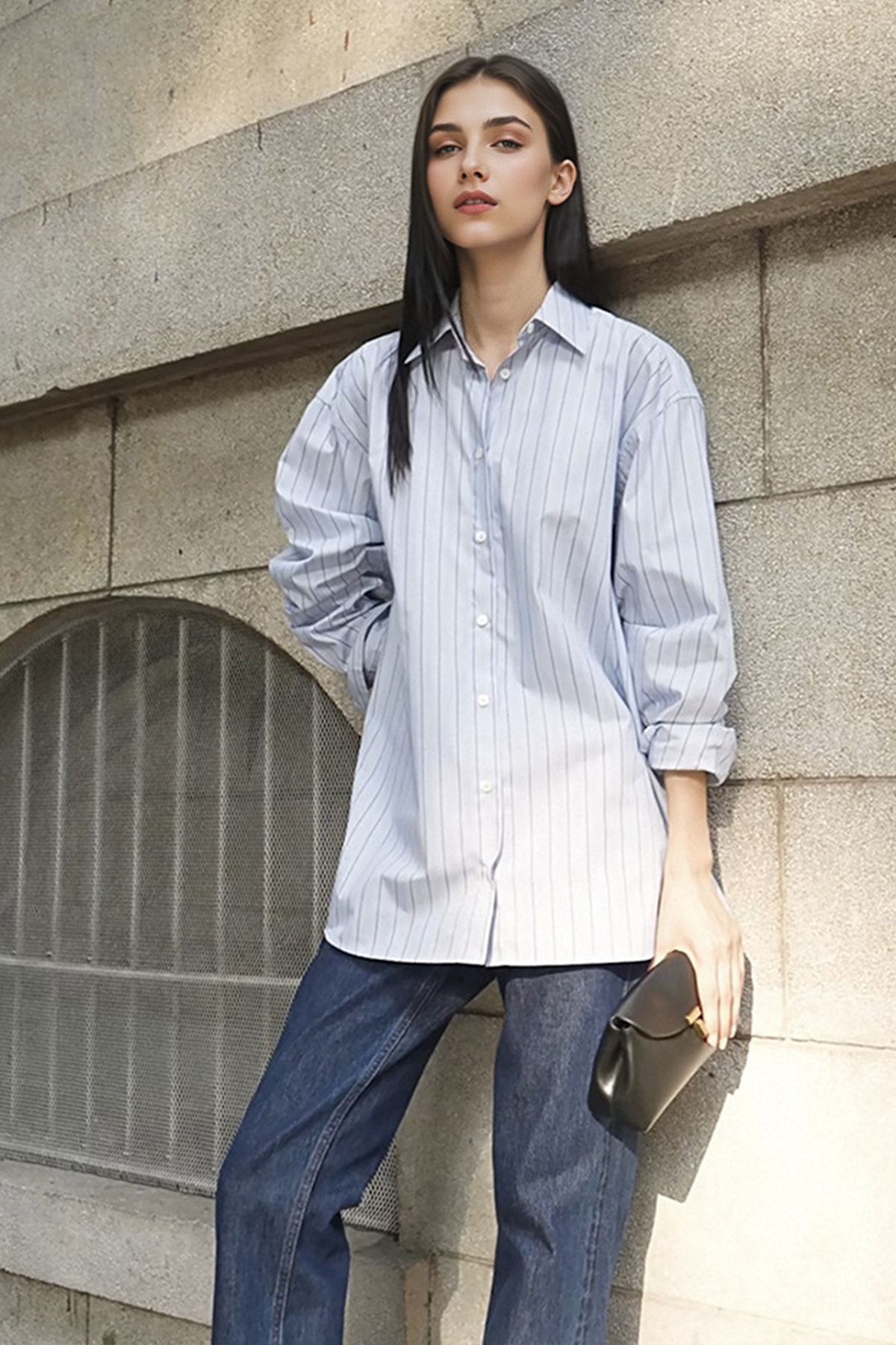 100% Silk Striped Button-Down Shirt