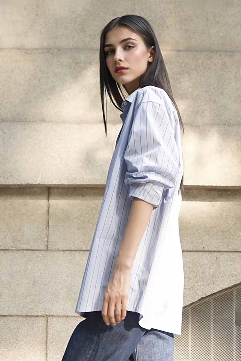 100% Silk Striped Button-Down Shirt