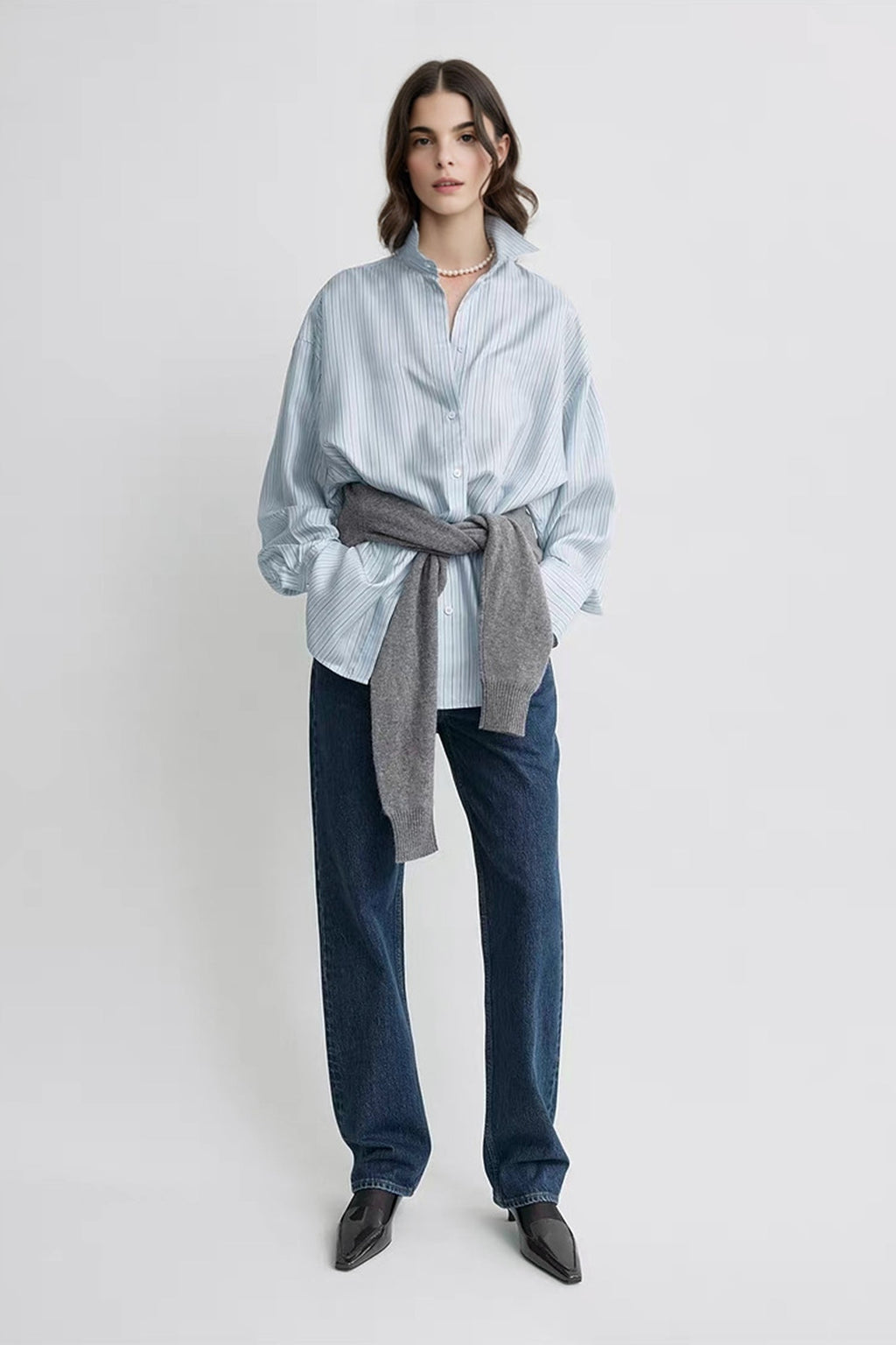 100% Silk Striped Button-Down Shirt