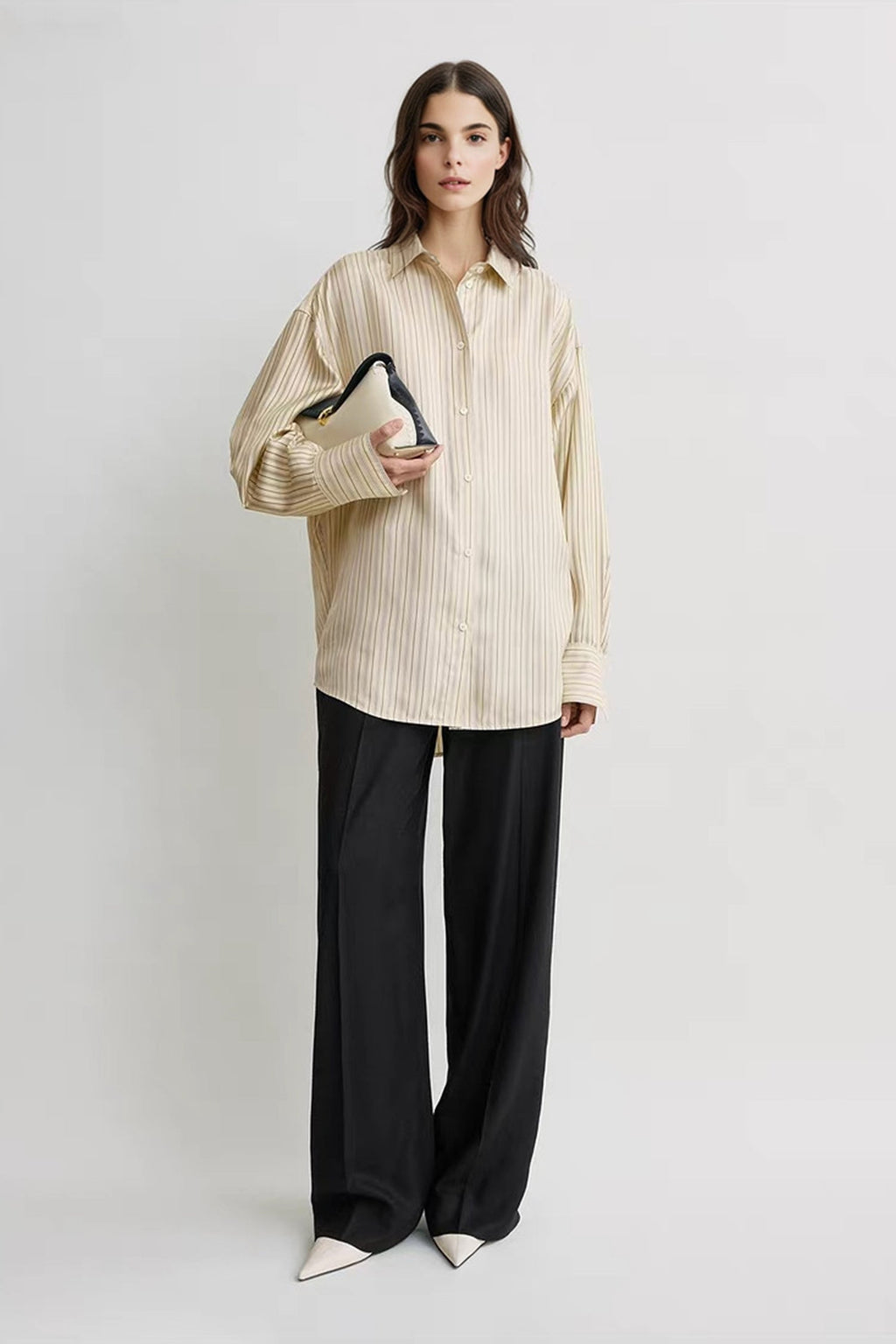 100% Silk Striped Button-Down Shirt
