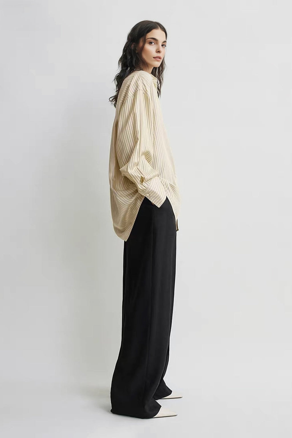 100% Silk Striped Button-Down Shirt