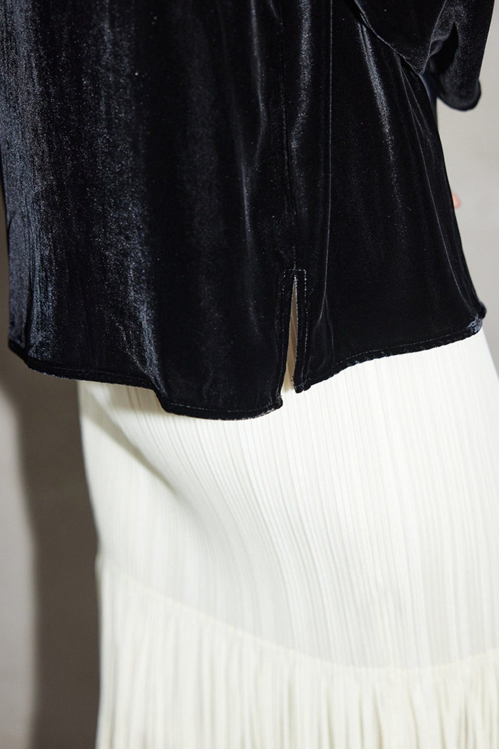 100% Silk Velvet Beaded Neckline Blouse with Floral Burnout Back