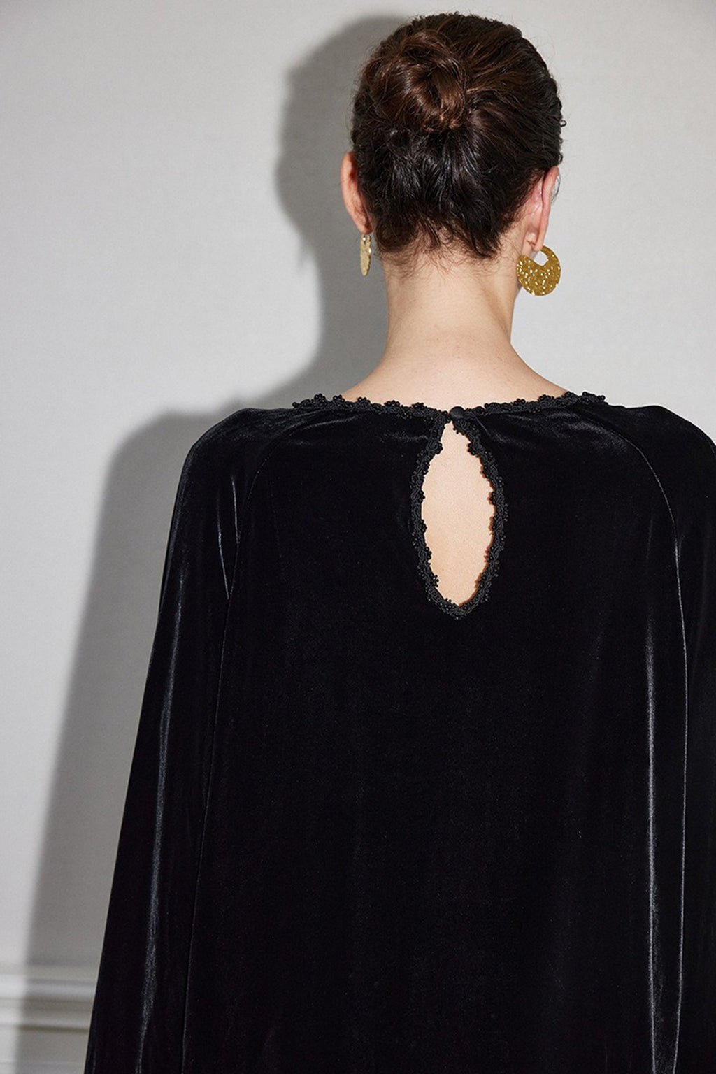 100% Silk Velvet Beaded Neckline Blouse with Keyhole Back