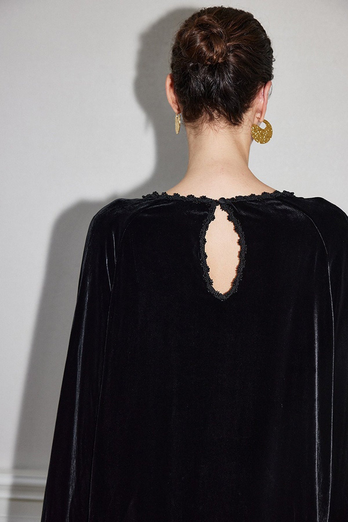 100% Silk Velvet Beaded Neckline Blouse with Keyhole Back