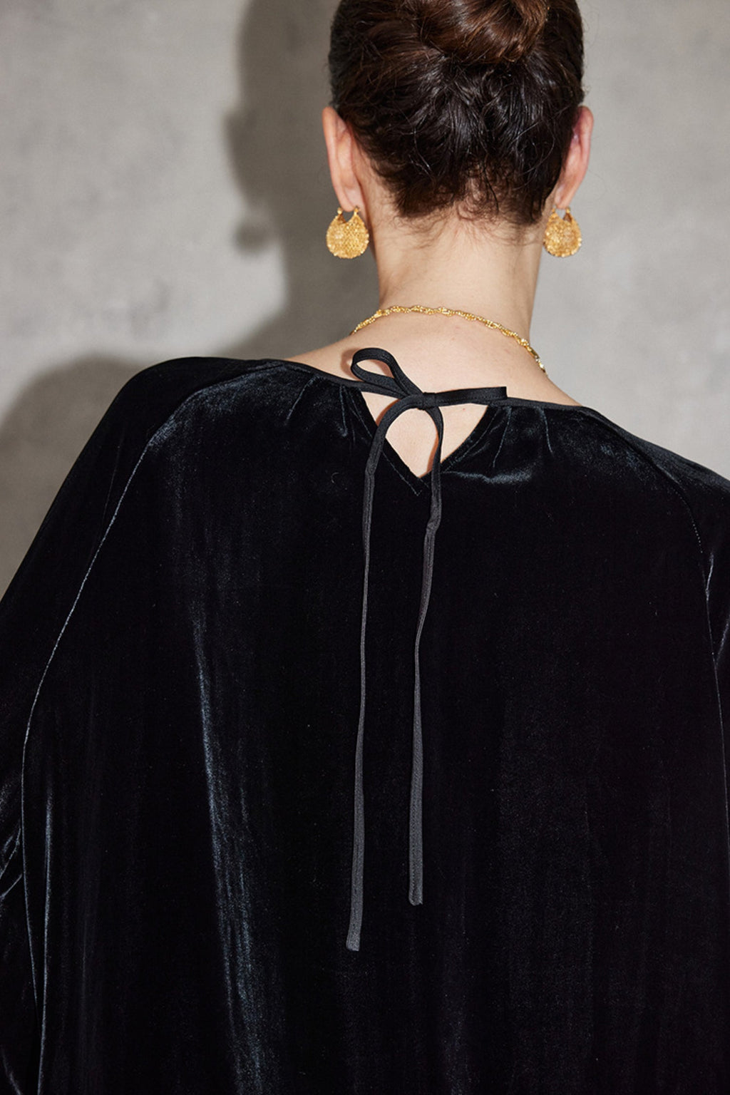 100% Silk Velvet Cutout Balloon Sleeve Blouse