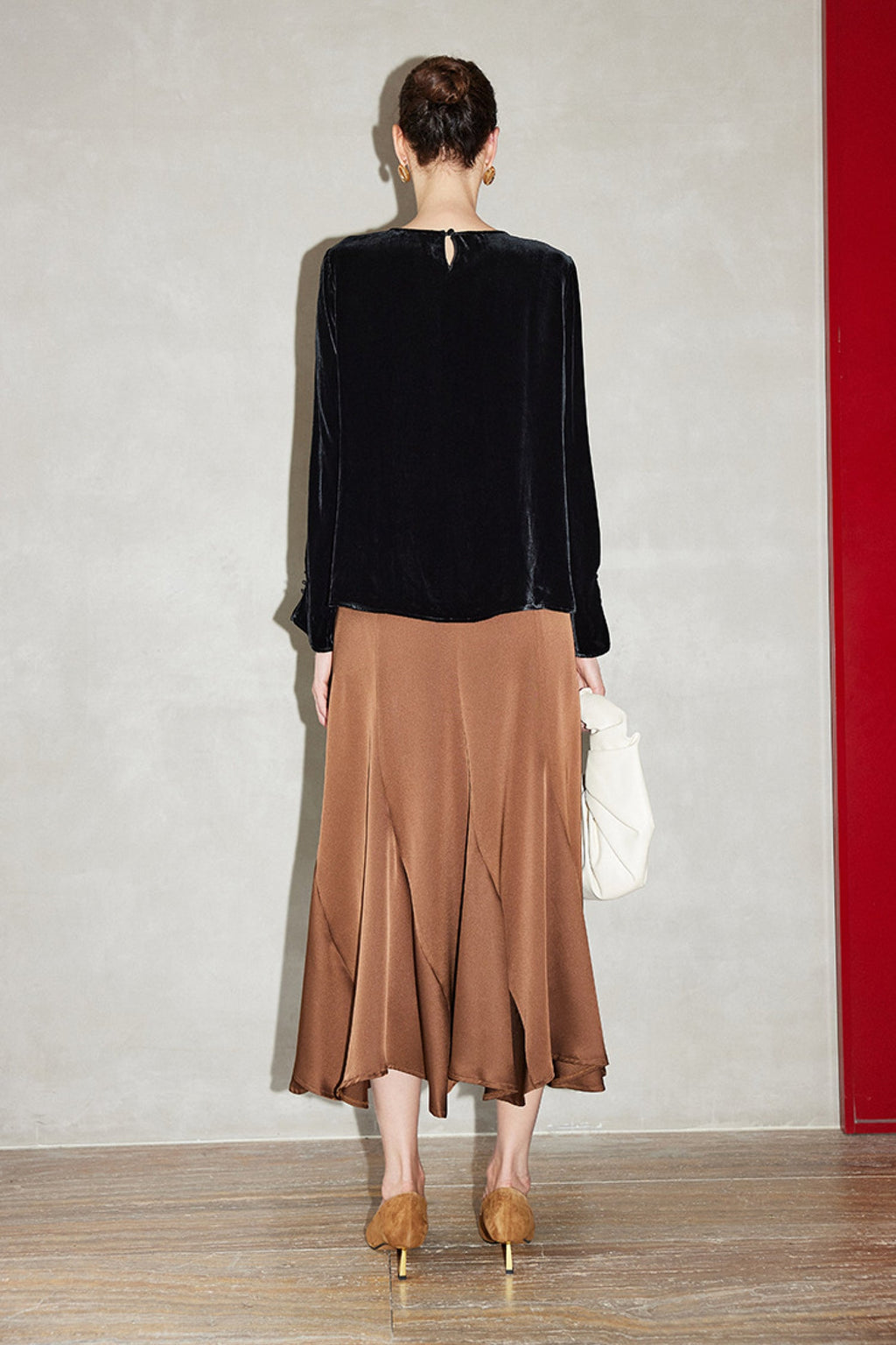 100% Silk Velvet Long Sleeve Embroidered Blouse