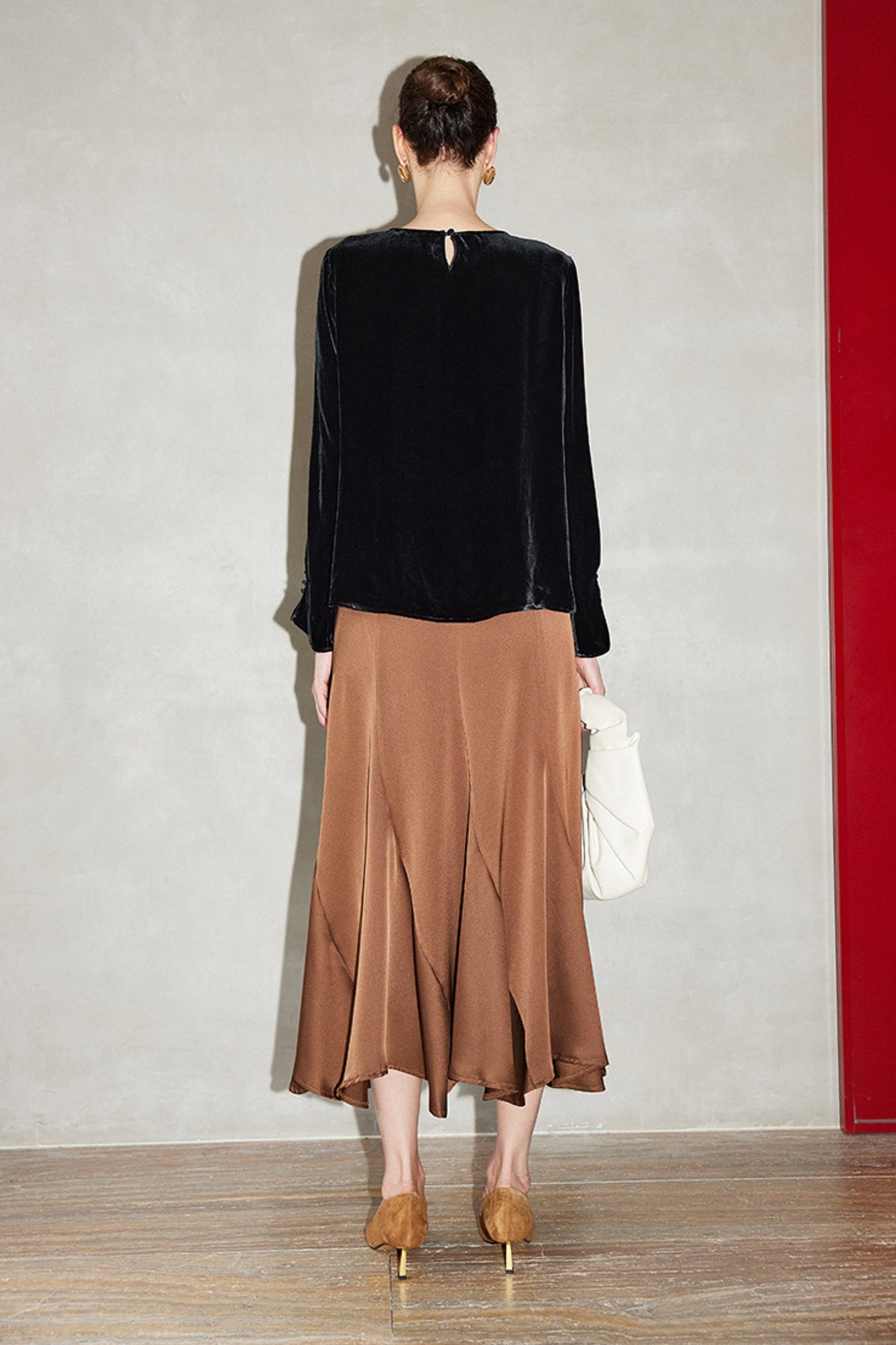 100% Silk Velvet Long Sleeve Embroidered Blouse