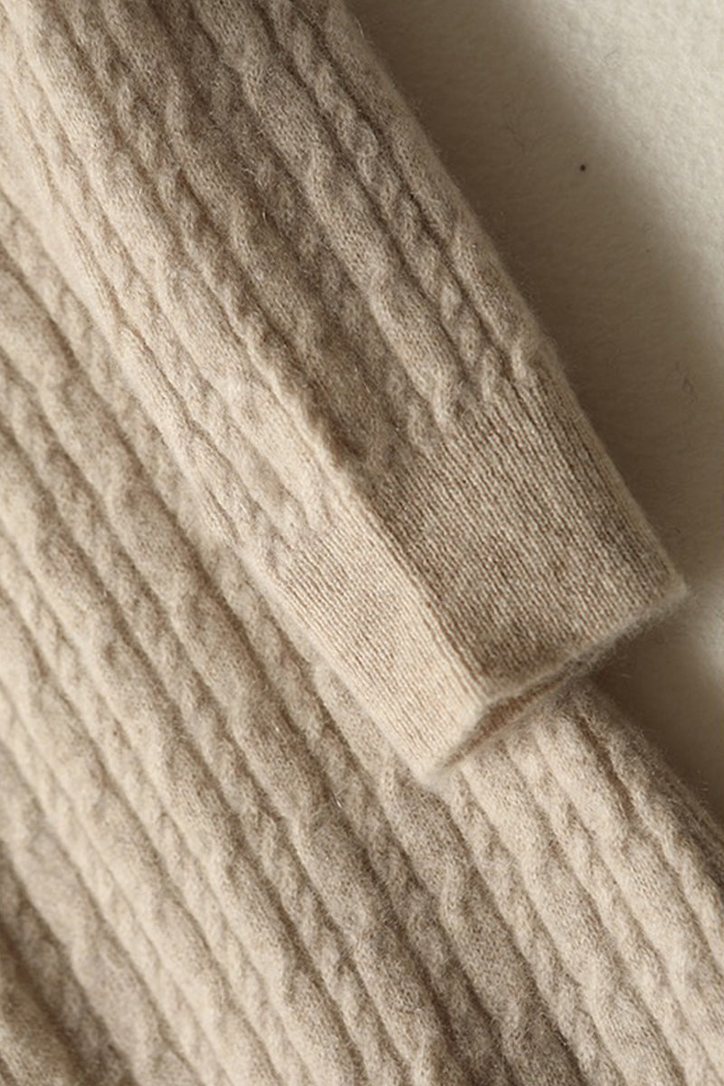 100% Wool Long Sleeve Cable Knit Maxi Sweater Dress