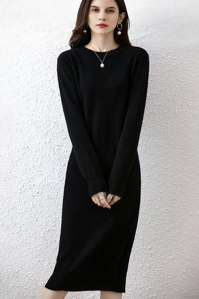 100% Wool Long Sleeve Crewneck Sweater Dress