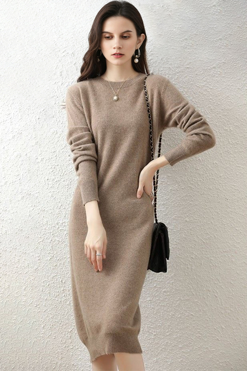100% Wool Long Sleeve Crewneck Sweater Dress