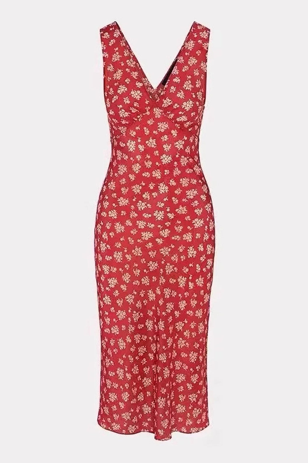 16 Momme Silk Floral Double Crepe V-Neck Midi Dress