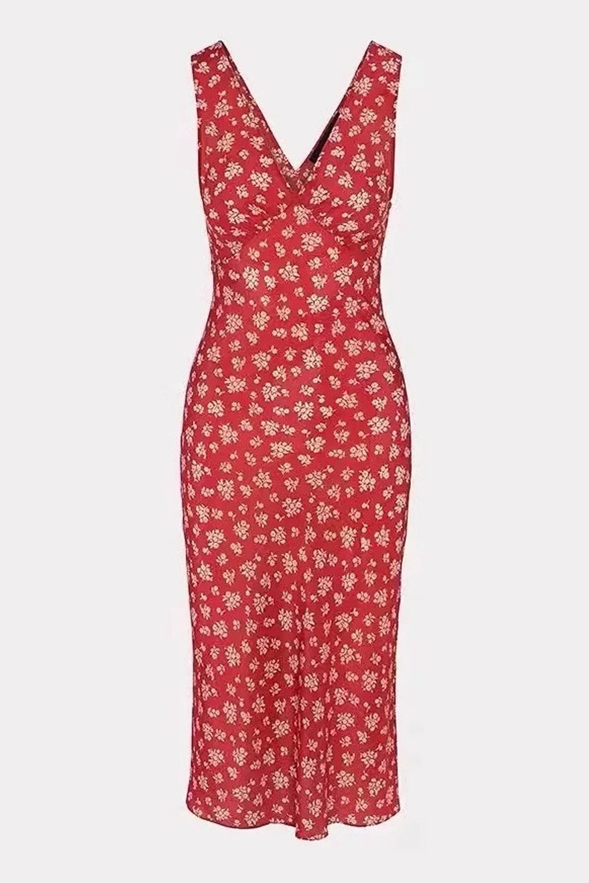 16 Momme Silk Floral Double Crepe V-Neck Midi Dress
