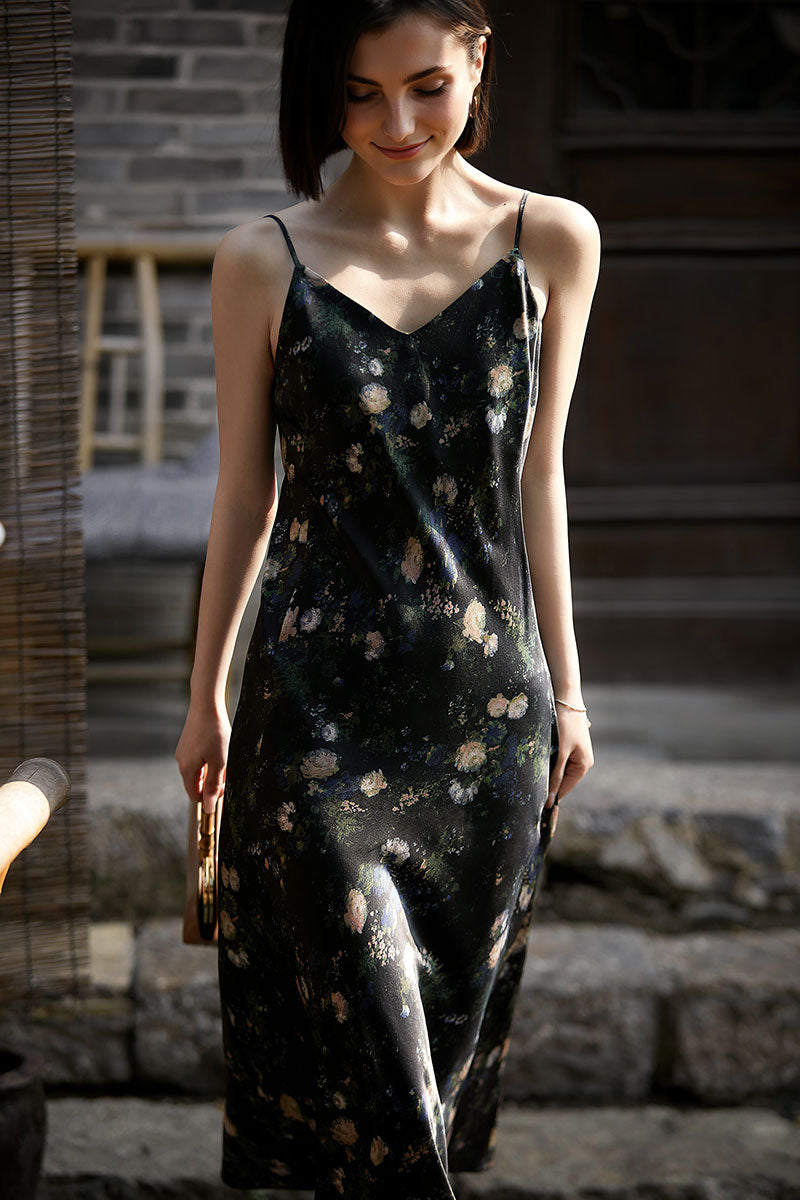 19 Momme Silk-Blend Slip Dress in Floral Print