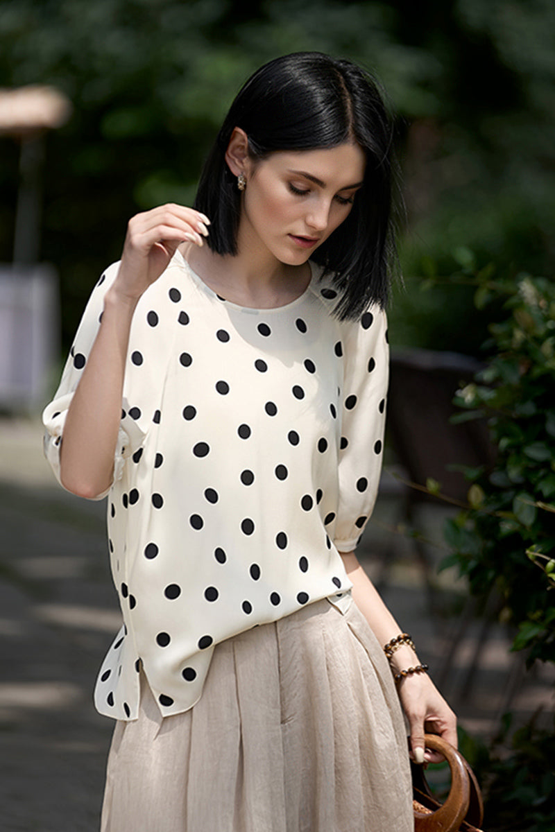 19MM Silk Double Georgette Polka Dot Blouse