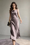 22 Momme Silk Sleevelss Cowl Neck Midi Dress