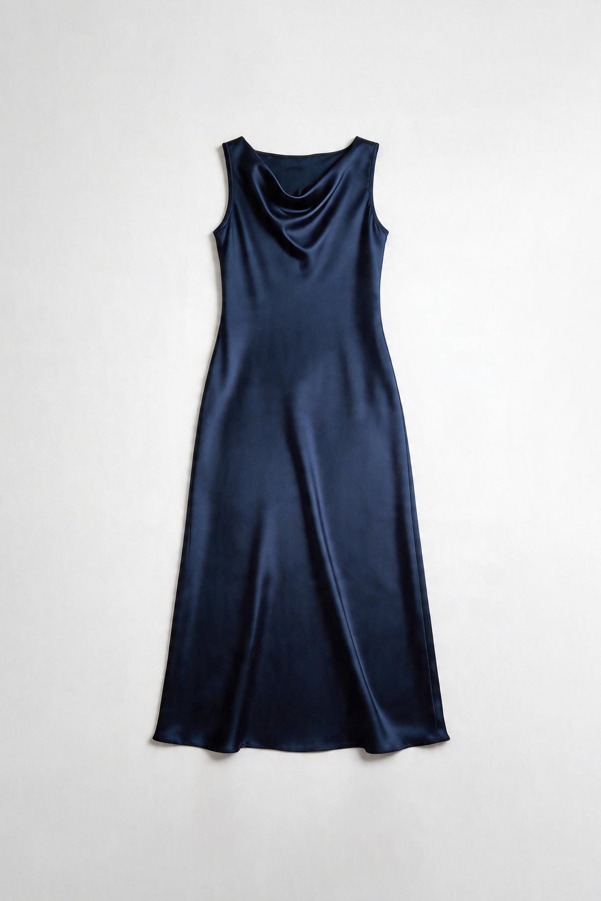 22 Momme Silk Sleevelss Cowl Neck Midi Dress