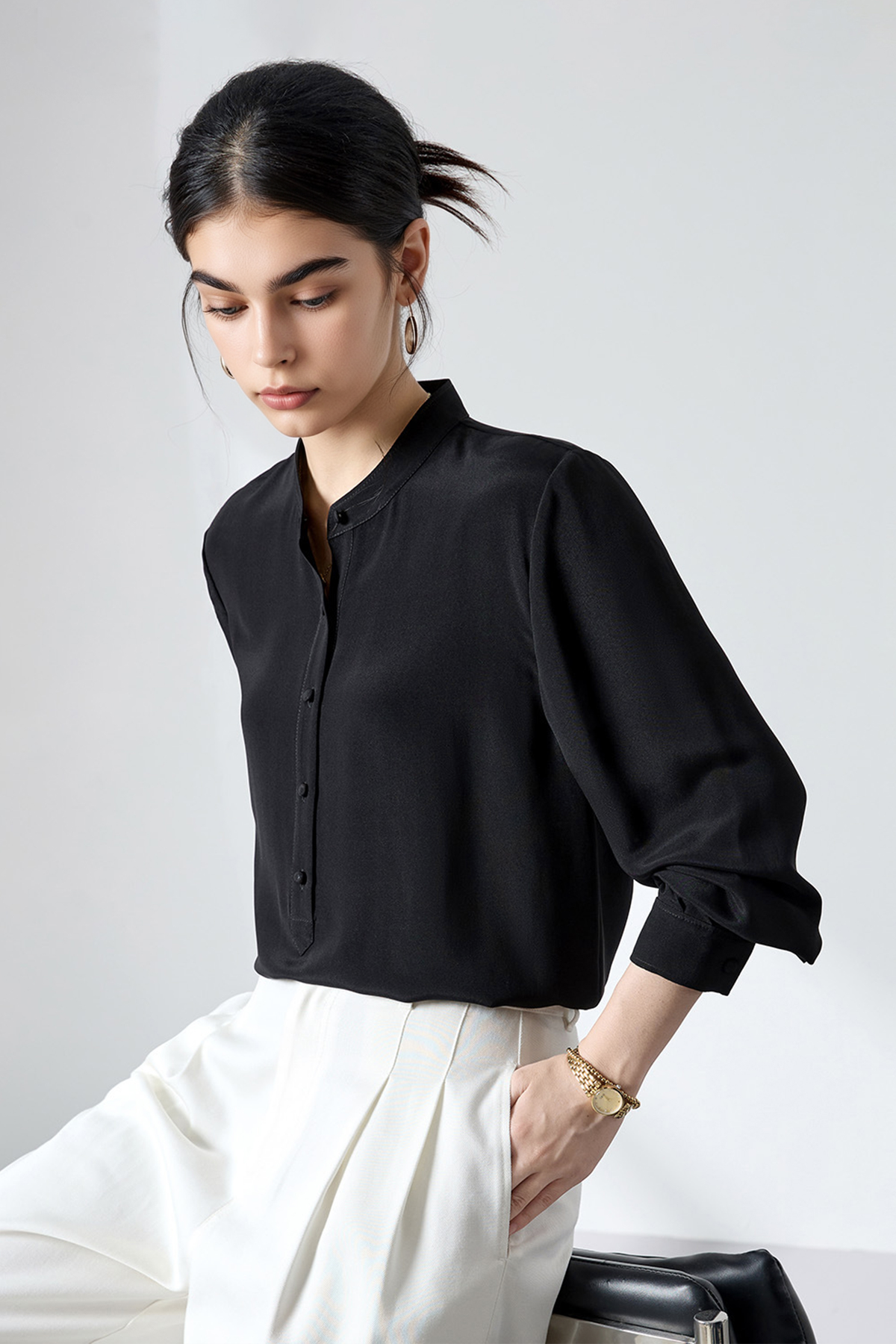 23 Momme 100% Silk Long Sleeve Blouse