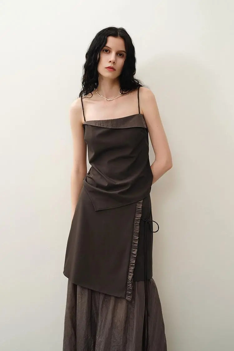 Asymmetric Spaghetti Strap Tank Top with Cinched Waist