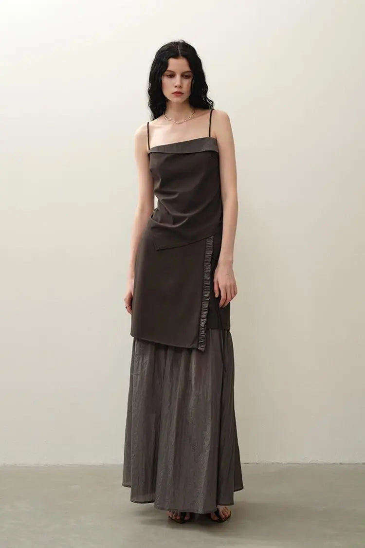 Asymmetric Spaghetti Strap Tank Top with Cinched Waist