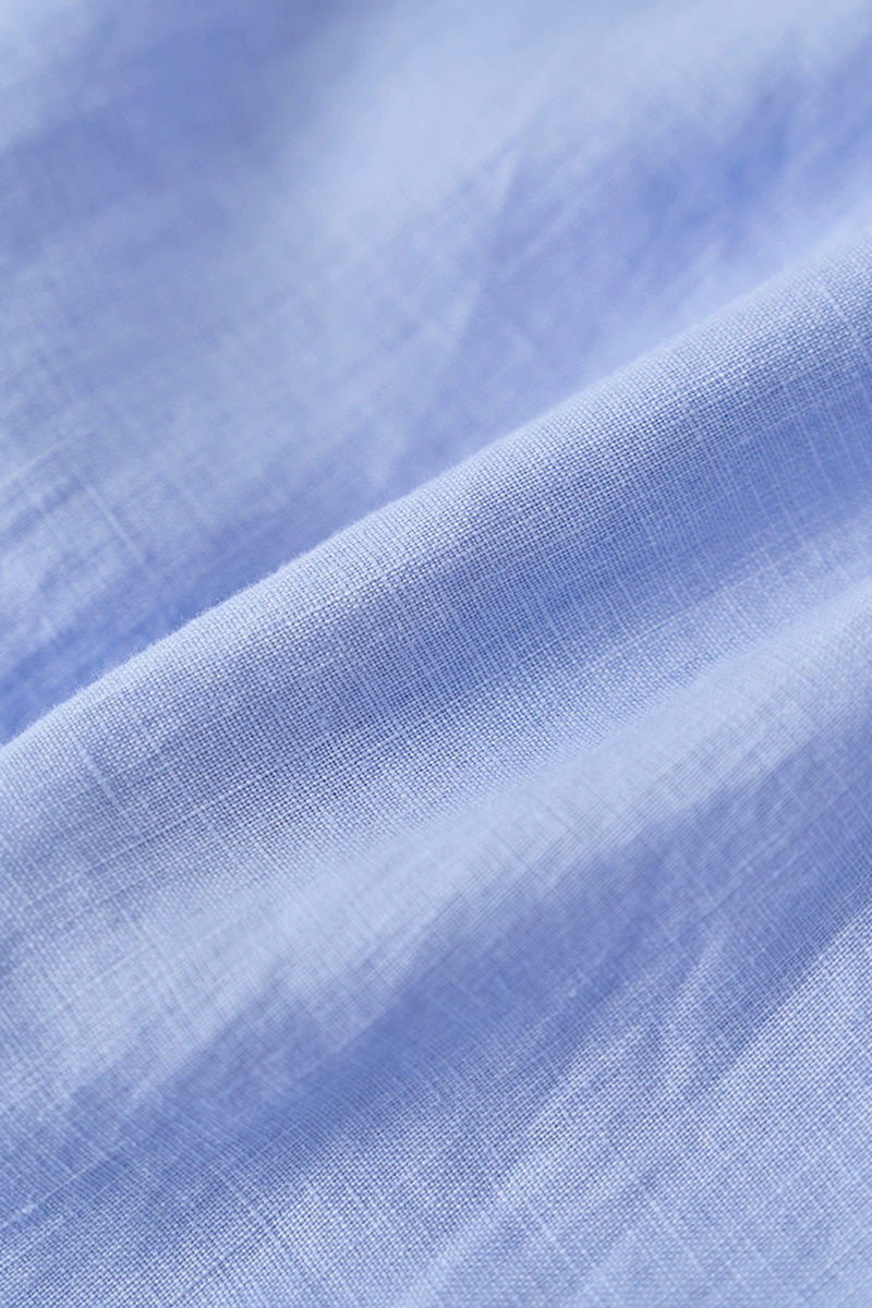 Baby Blue 100 Linen Cap-Sleeve Button-Front Belted Midi Dress