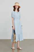 Baby Blue Textured Vacation Midi Dress with Beaded Neckline