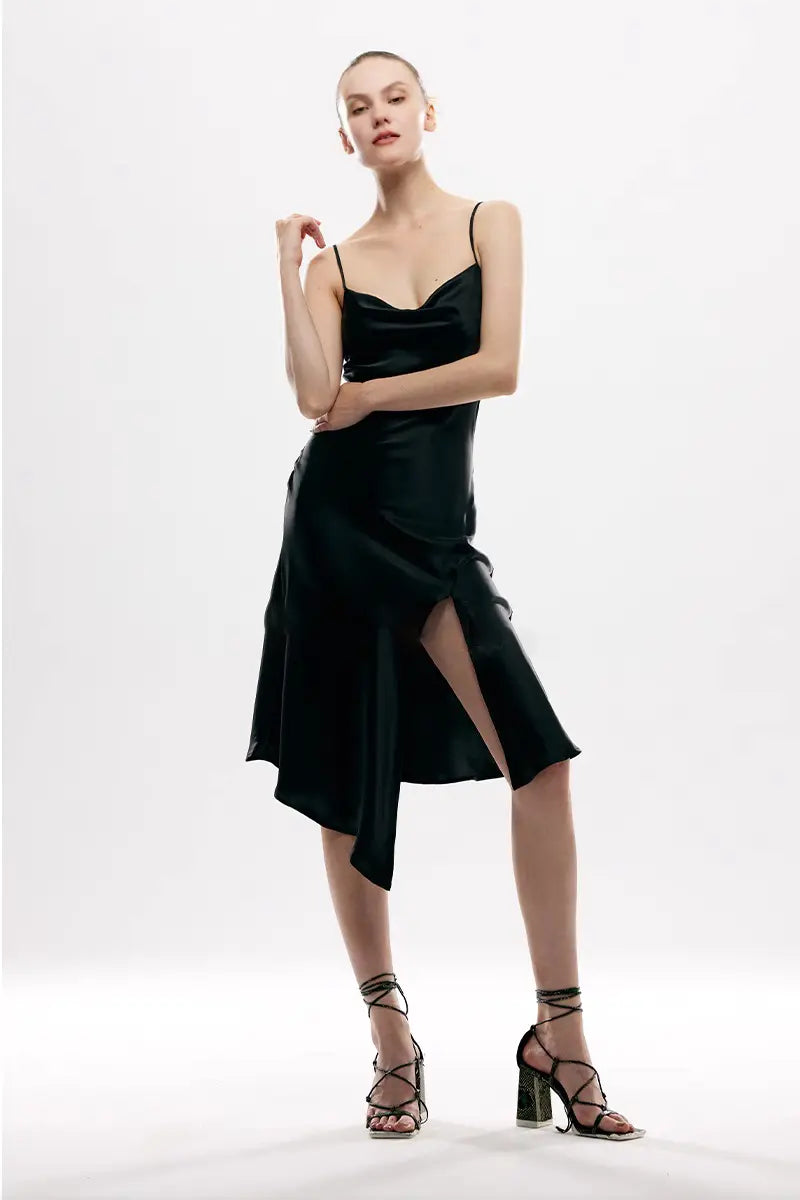 Black Mulberry Silk Slip Dress