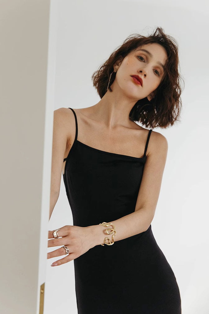 Black Slim Fit Backless Slip Dress