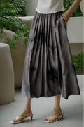 Black Textured Tie-Dye A-Line Maxi Skirt