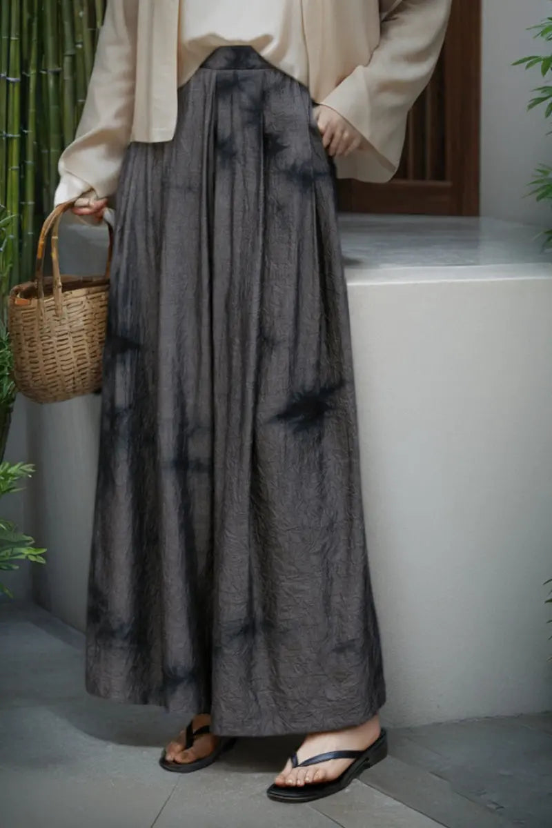 Black Textured Tie-Dye A-Line Maxi Skirt