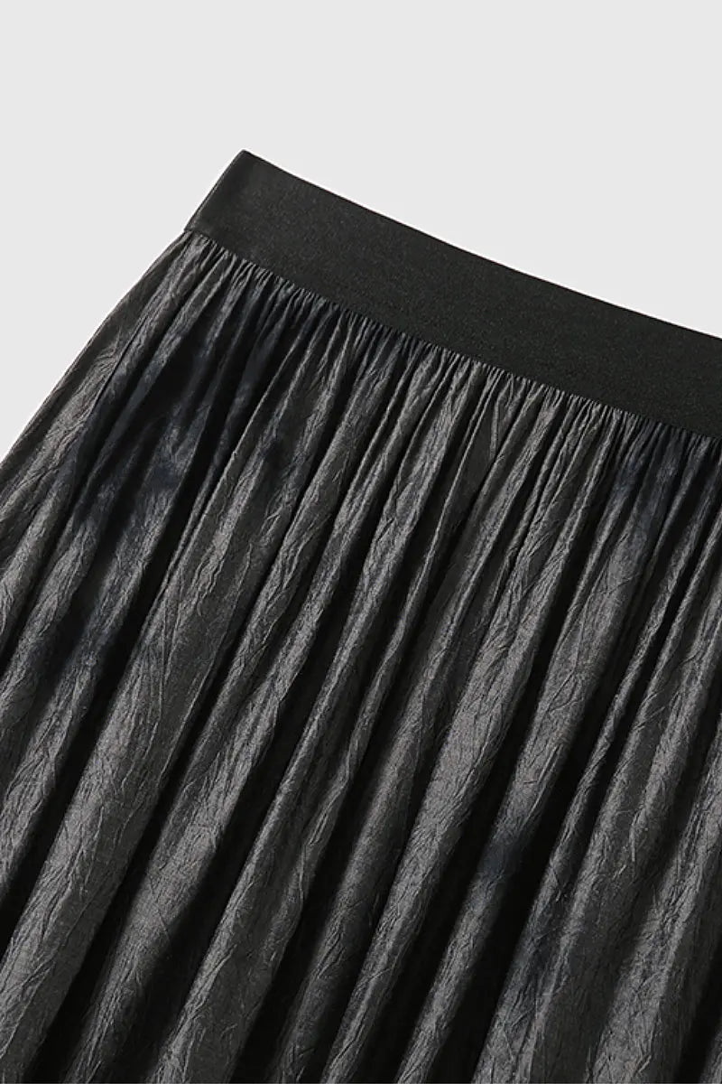 Black Textured Tie-Dye A-Line Maxi Skirt