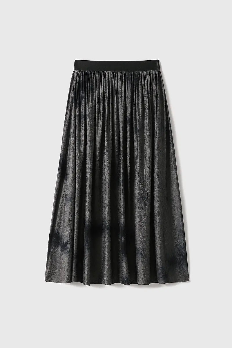 Black Textured Tie-Dye A-Line Maxi Skirt