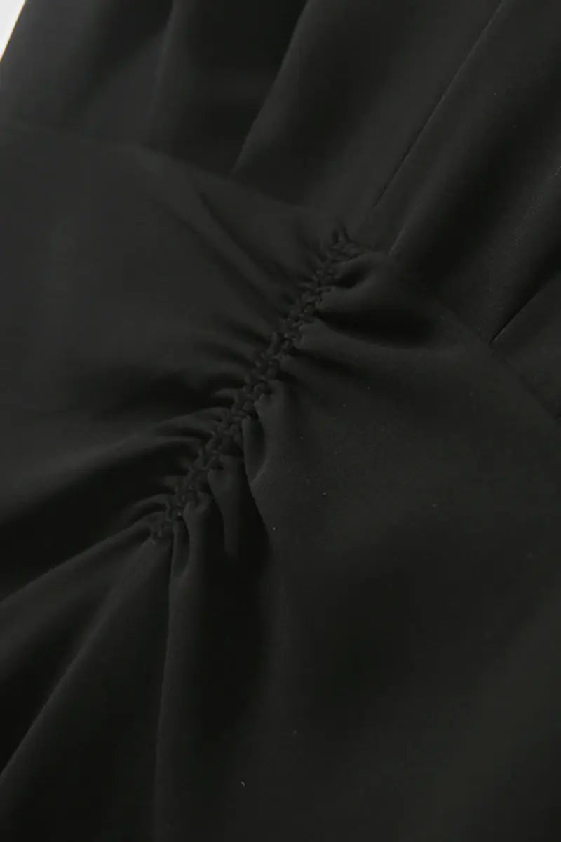 Black Triacetate V-Neck Gathered Waist Midi Dress