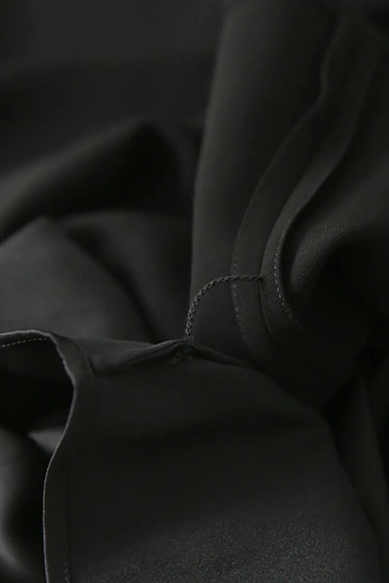 Black Triacetate V-Neck Gathered Waist Midi Dress