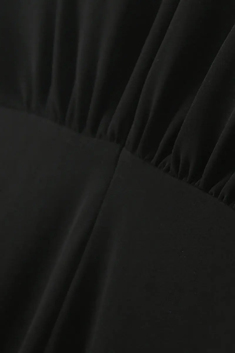 Black Triacetate V-Neck Gathered Waist Midi Dress