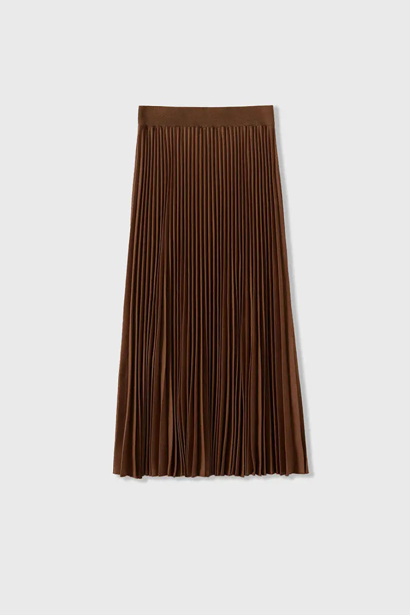 Brown Wool Blend Maxi Pleated Skirt