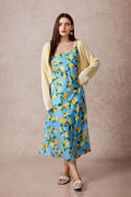 Blue Lemon Print Midi Slip Dress