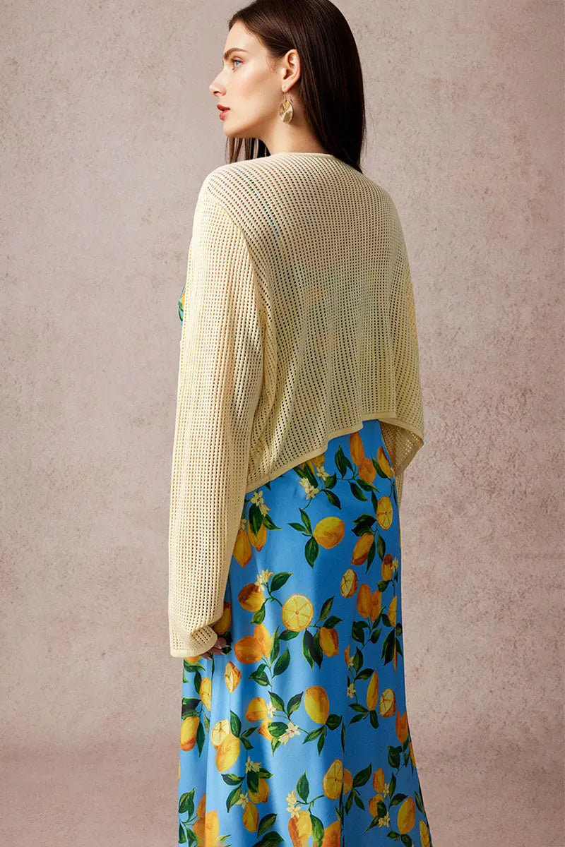 Blue Lemon Print Midi Slip Dress