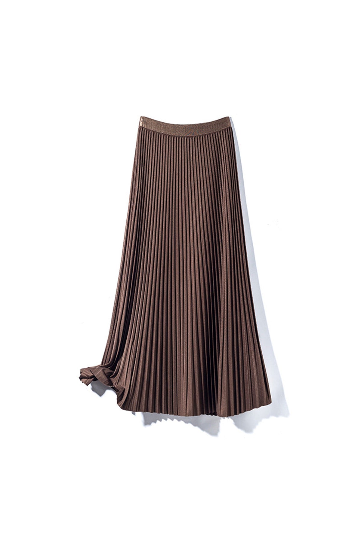 Brown Wool Blend Maxi Pleated Skirt