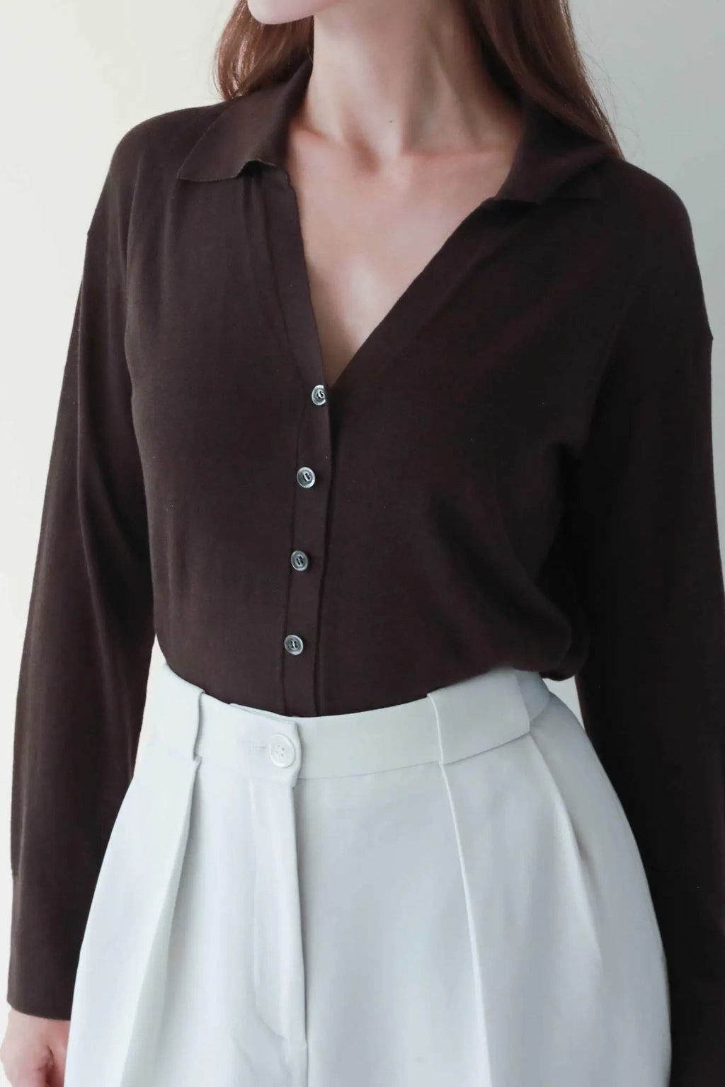 Long Sleeve Silk Knitted Blend Button Down Shirt